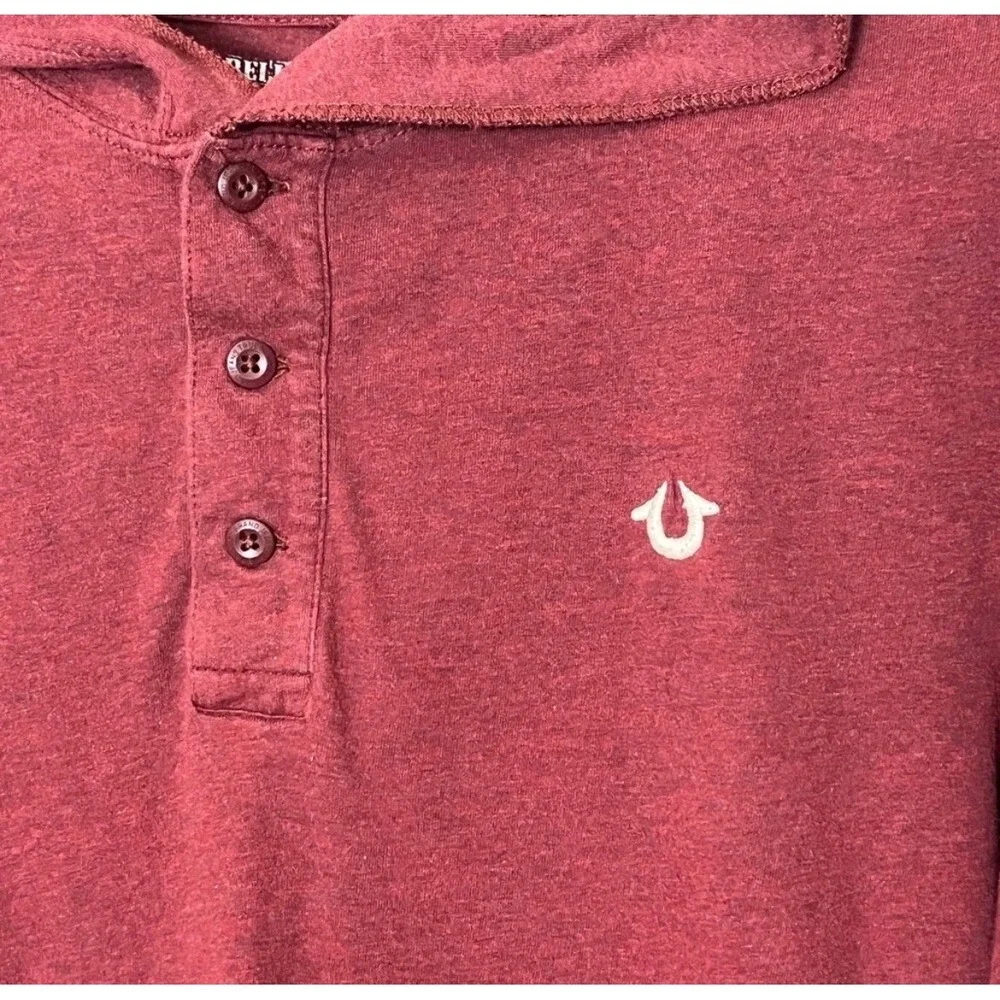 True Religion Hooded Henley Shirt Mens Small Burgundy Heather Streetwear
